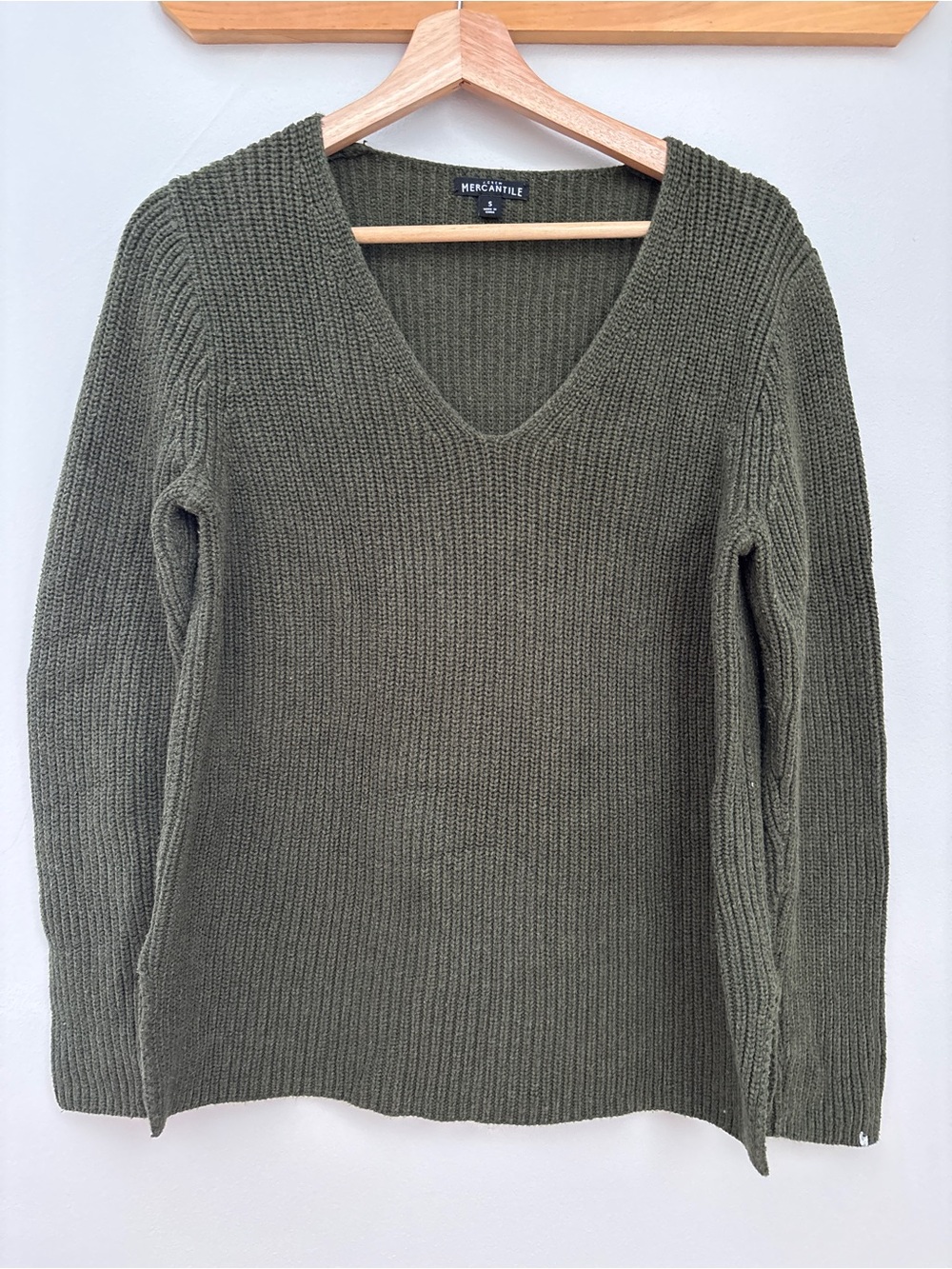Olive Green JCrew Mercantile V-Neck Ribbed Sweater